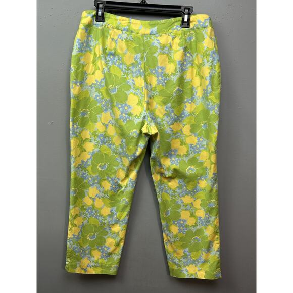 Northern Isles Pants Womens 14 Green Yellow Blue Floral Cropped Stretch Spring - Picture 2 of 8